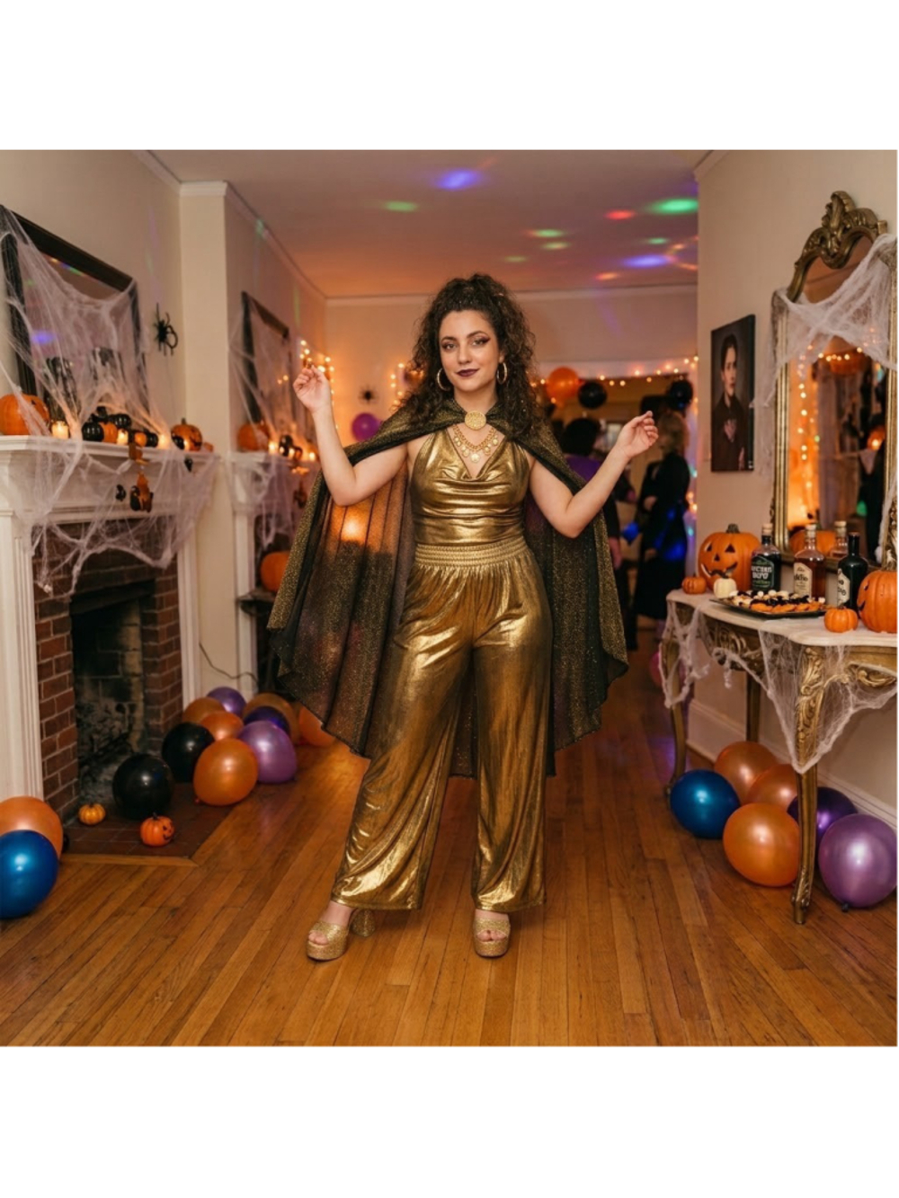 Grace Karin Womens Size S Gold Lame' Wide Leg Pants NWT Costume NYE